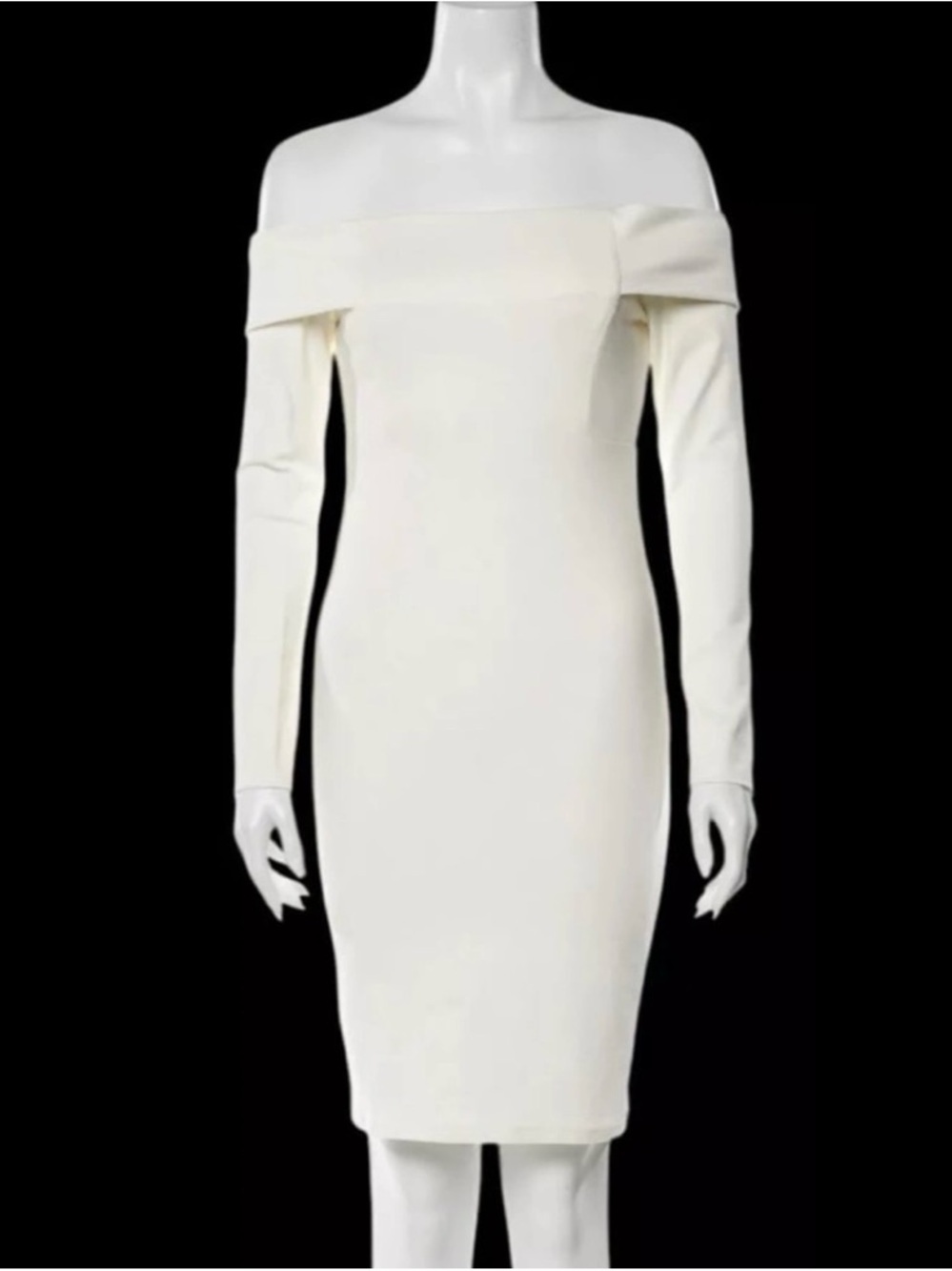 Off-Shoulder Long Sleeve Cream Midi Dress